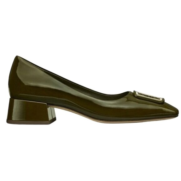 Tory Burch Georgia Pumps Olive Green Leather Block Heel Shoes Size 8 - Picture 6 of 8